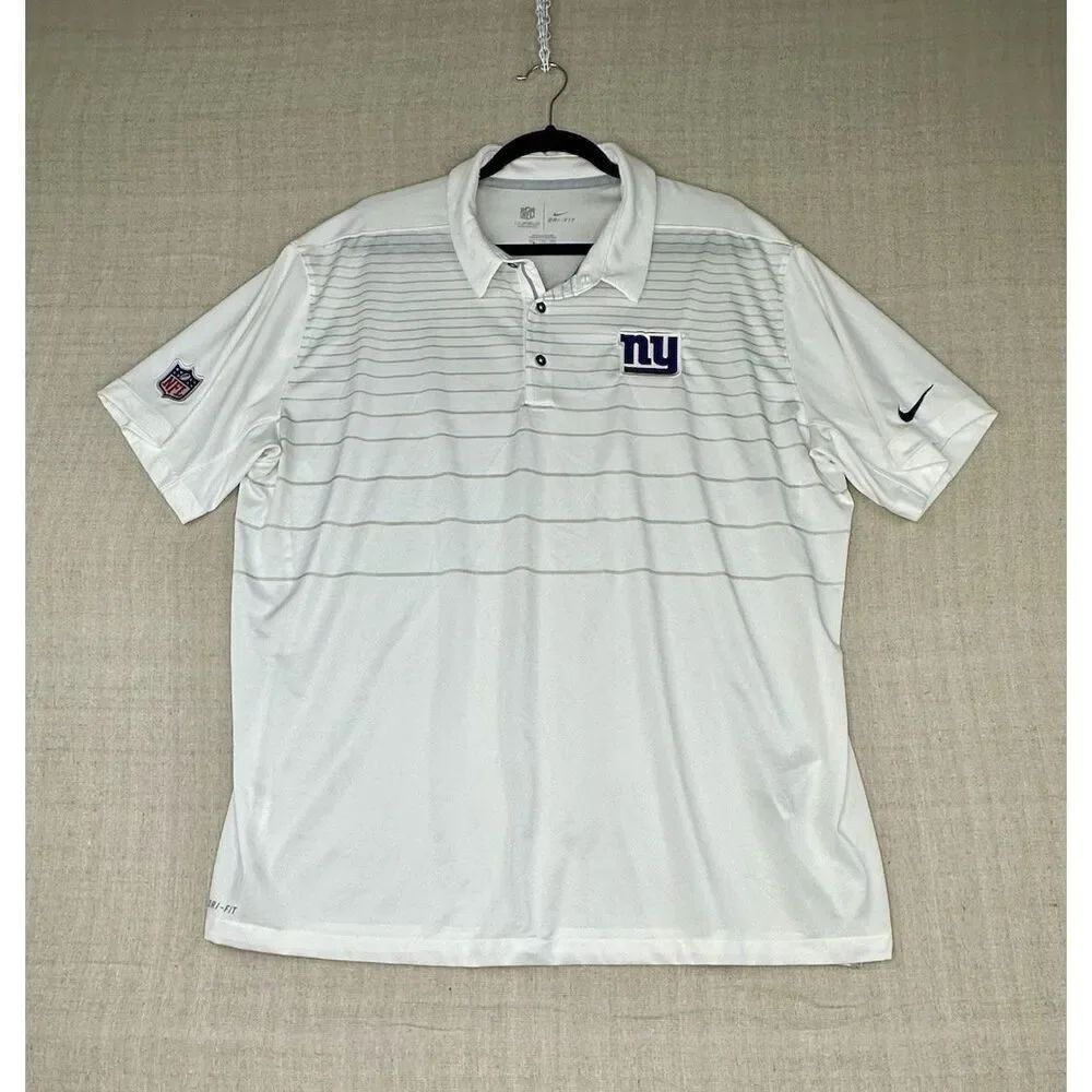 New York Giants Nike NFL On Field Dri-Fit Polo Men's White Striped Short Sleeved